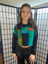 Load image into Gallery viewer, Black Cropped Pullover with Turquoise Panels