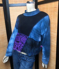 Load image into Gallery viewer, Bejeweled Cropped Sky-Dye Long-Sleeved Pullover in Blue Sunset Charm
