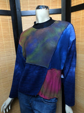 Load image into Gallery viewer, Bejeweled Cropped Sky-Dye Long-Sleeved Pullover in Blue Texture Delight
