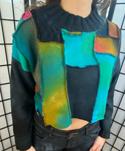 Load image into Gallery viewer, Black Cropped Pullover with Turquoise Panels
